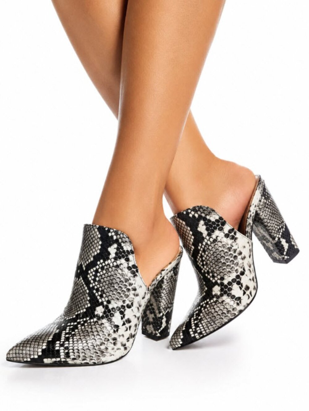 Aldo Snake Print Mule Heels Pointed Toe Block Heel 7.5 Y2K Chic